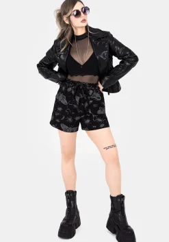 Parasite Bugs Tie Waist Paperbag Shorts - Black