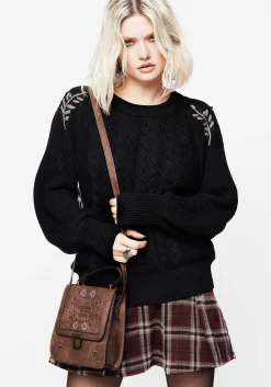 Patrice Embroidered Cable Knit Sweater