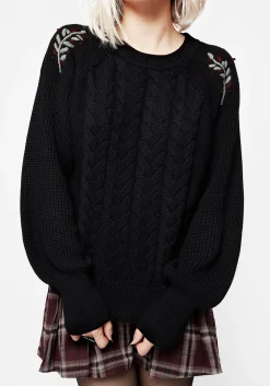 Patrice Embroidered Cable Knit Sweater