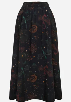 Phoenix Dragon Printed Pleated Midi Skirt