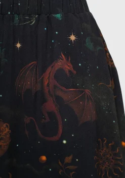 Phoenix Dragon Printed Pleated Midi Skirt