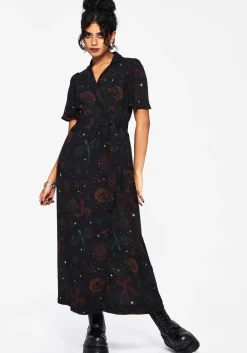 Phoenix Dragon Printed Wrap Midaxi Shirt Dress