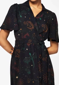 Phoenix Dragon Printed Wrap Midaxi Shirt Dress