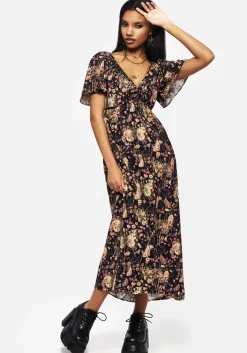 Pixie Floral Print Tie Front Maxi Dress