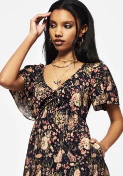 Pixie Floral Print Tie Front Maxi Dress