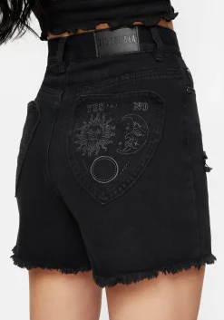 Planchette Embroidered Distressed Denim Shorts