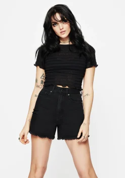 Planchette Embroidered Distressed Denim Shorts