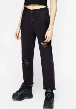 Planchette Embroidered Distressed Denim Mom Jeans