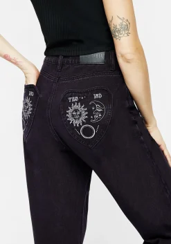 Planchette Embroidered Distressed Denim Mom Jeans