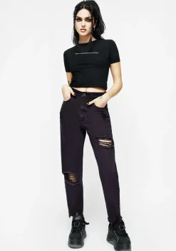 Planchette Embroidered Distressed Denim Mom Jeans