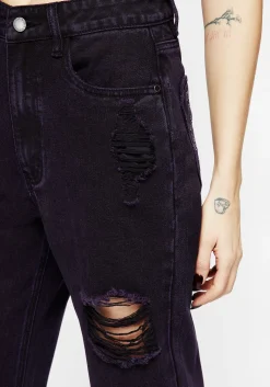 Planchette Embroidered Distressed Denim Mom Jeans