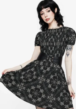 Poem Moth Printed Puff Sleeve Mini Dress