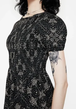 Poem Moth Printed Puff Sleeve Mini Dress