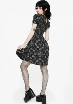 Poem Moth Printed Puff Sleeve Mini Dress