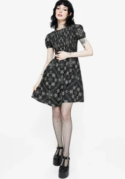 Poem Moth Printed Puff Sleeve Mini Dress