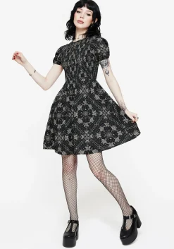 Poem Moth Printed Puff Sleeve Mini Dress