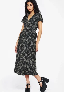 Poem Moth Printed Wrap Midi Dress
