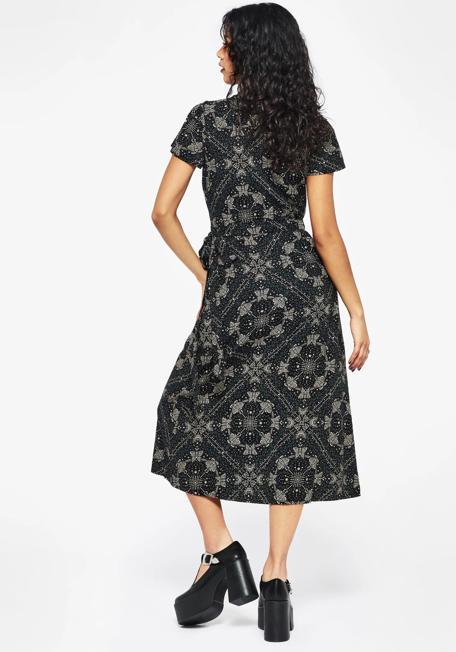 Poem Moth Printed Wrap Midi Dress