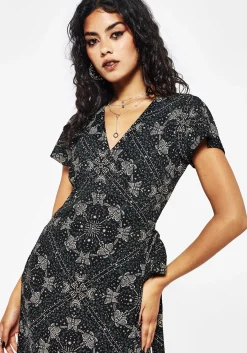 Poem Moth Printed Wrap Midi Dress