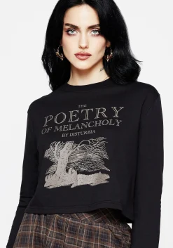 Poetry of Melancholy Graphic Print Long Sleeve Crop Top