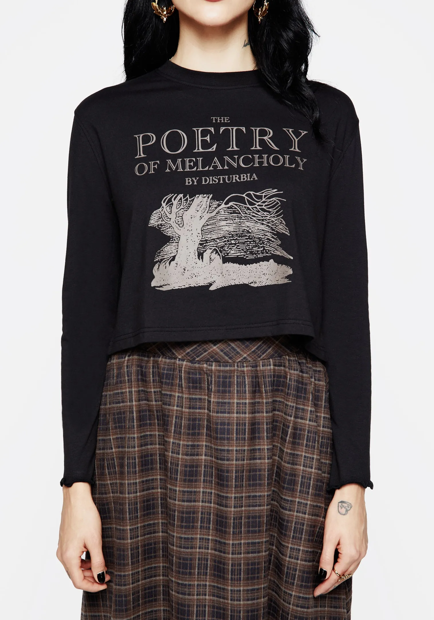 Poetry of Melancholy Graphic Print Long Sleeve Crop Top