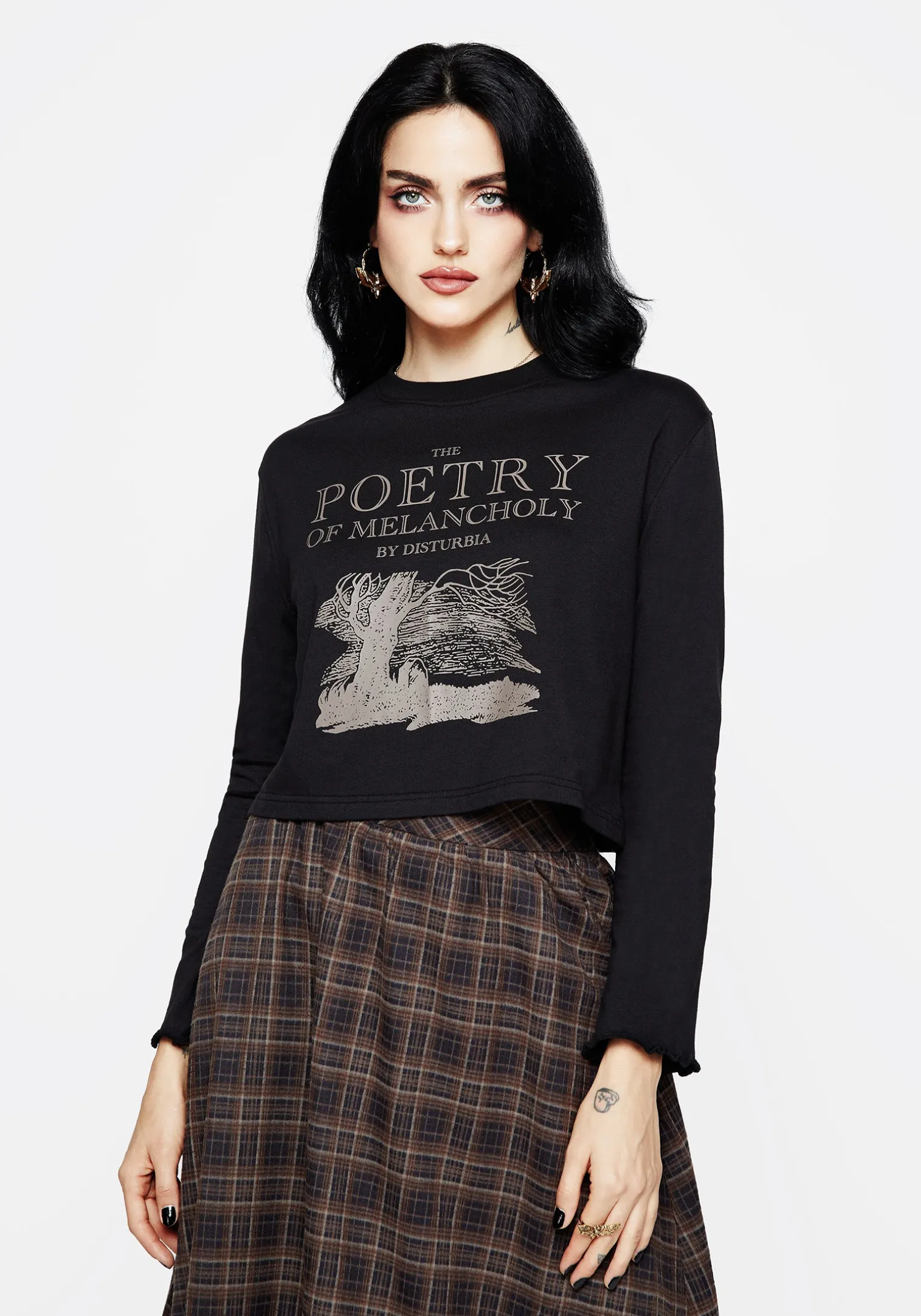 Poetry of Melancholy Graphic Print Long Sleeve Crop Top