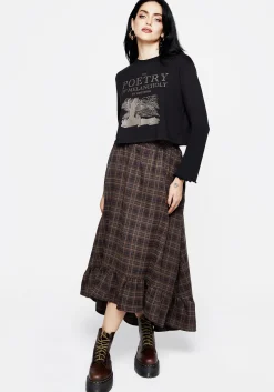 Poetry of Melancholy Graphic Print Long Sleeve Crop Top