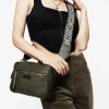 Portent Debossed Zip Front Crossbody Bag