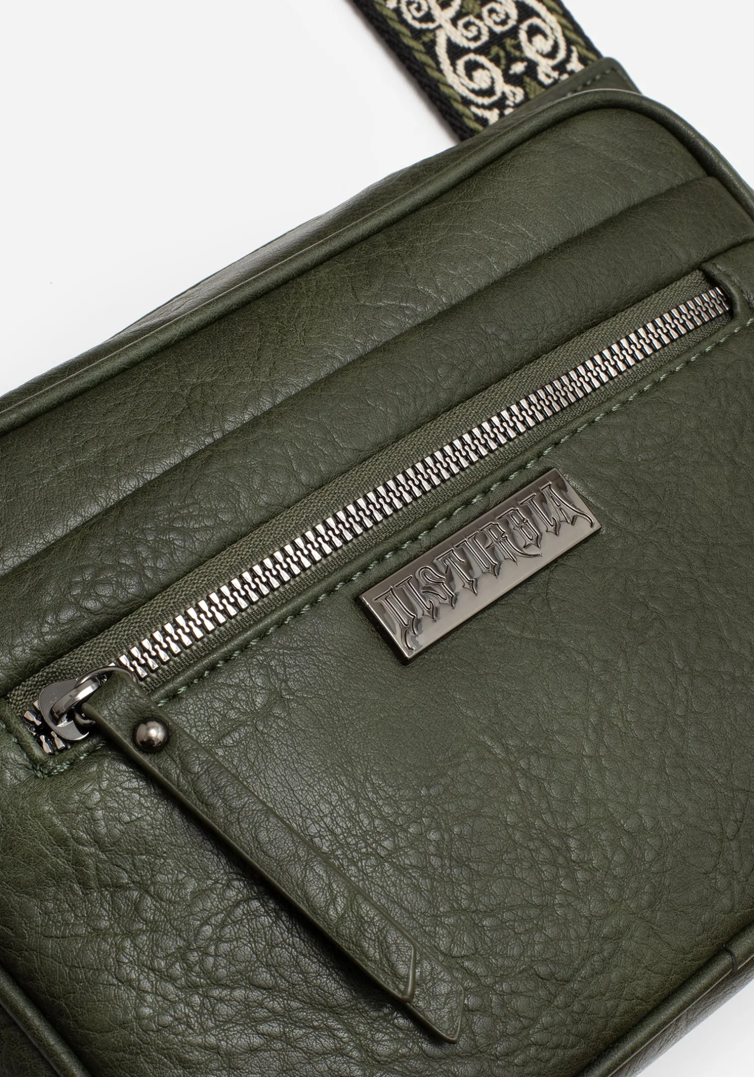 Portent Debossed Zip Front Crossbody Bag