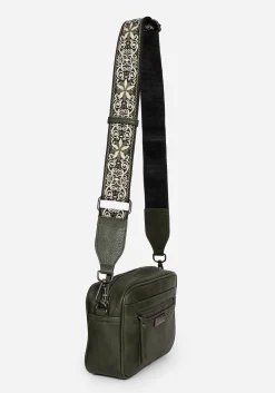 Portent Debossed Zip Front Crossbody Bag