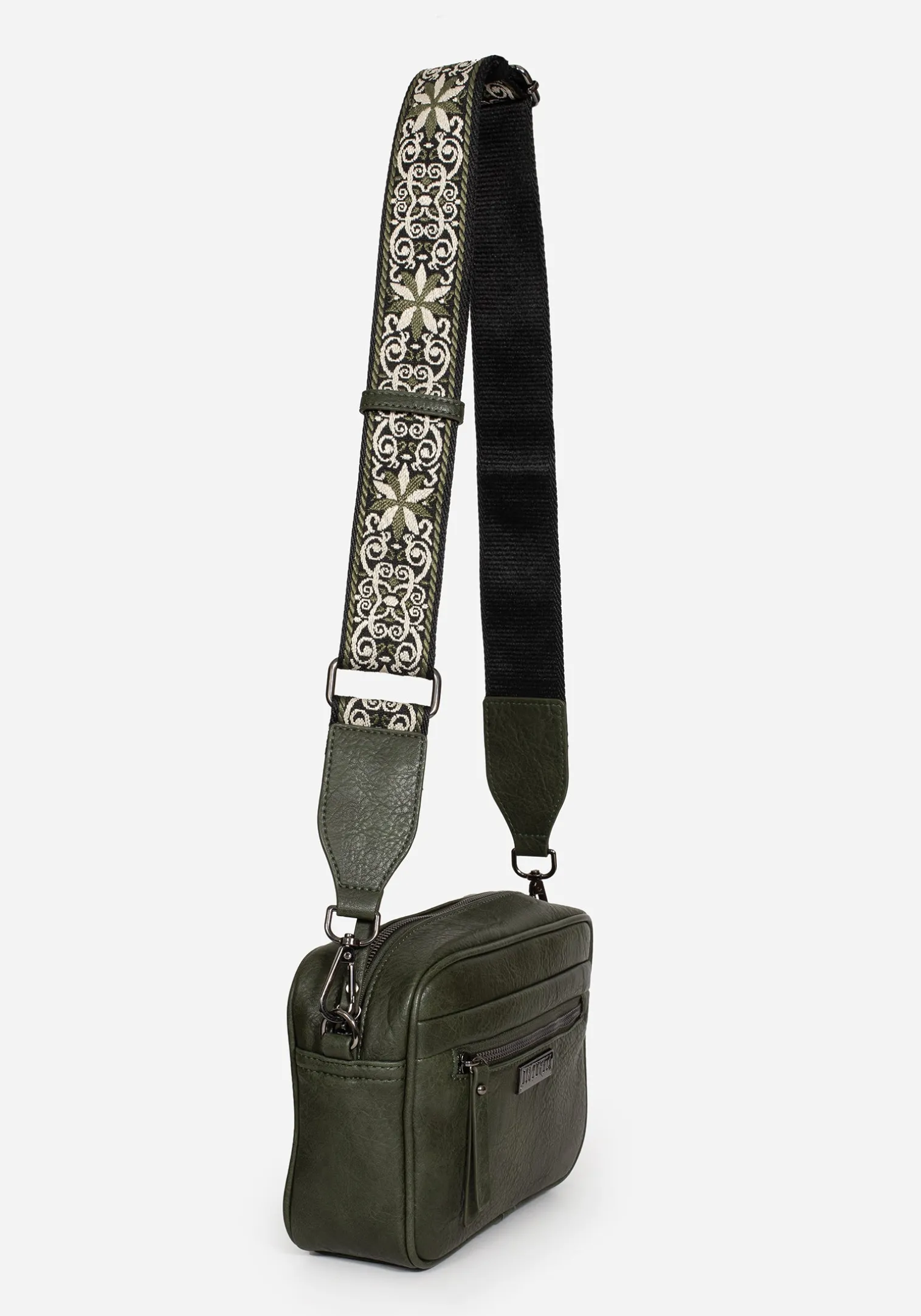 Portent Debossed Zip Front Crossbody Bag