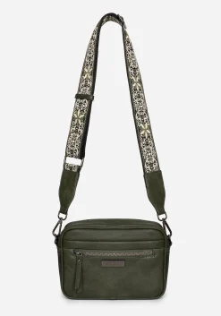Portent Debossed Zip Front Crossbody Bag