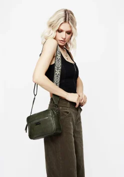 Portent Debossed Zip Front Crossbody Bag