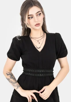 Poultice Embroidered Cotton Midi Dress - Black