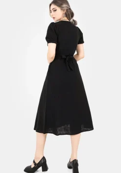Poultice Embroidered Cotton Midi Dress - Black