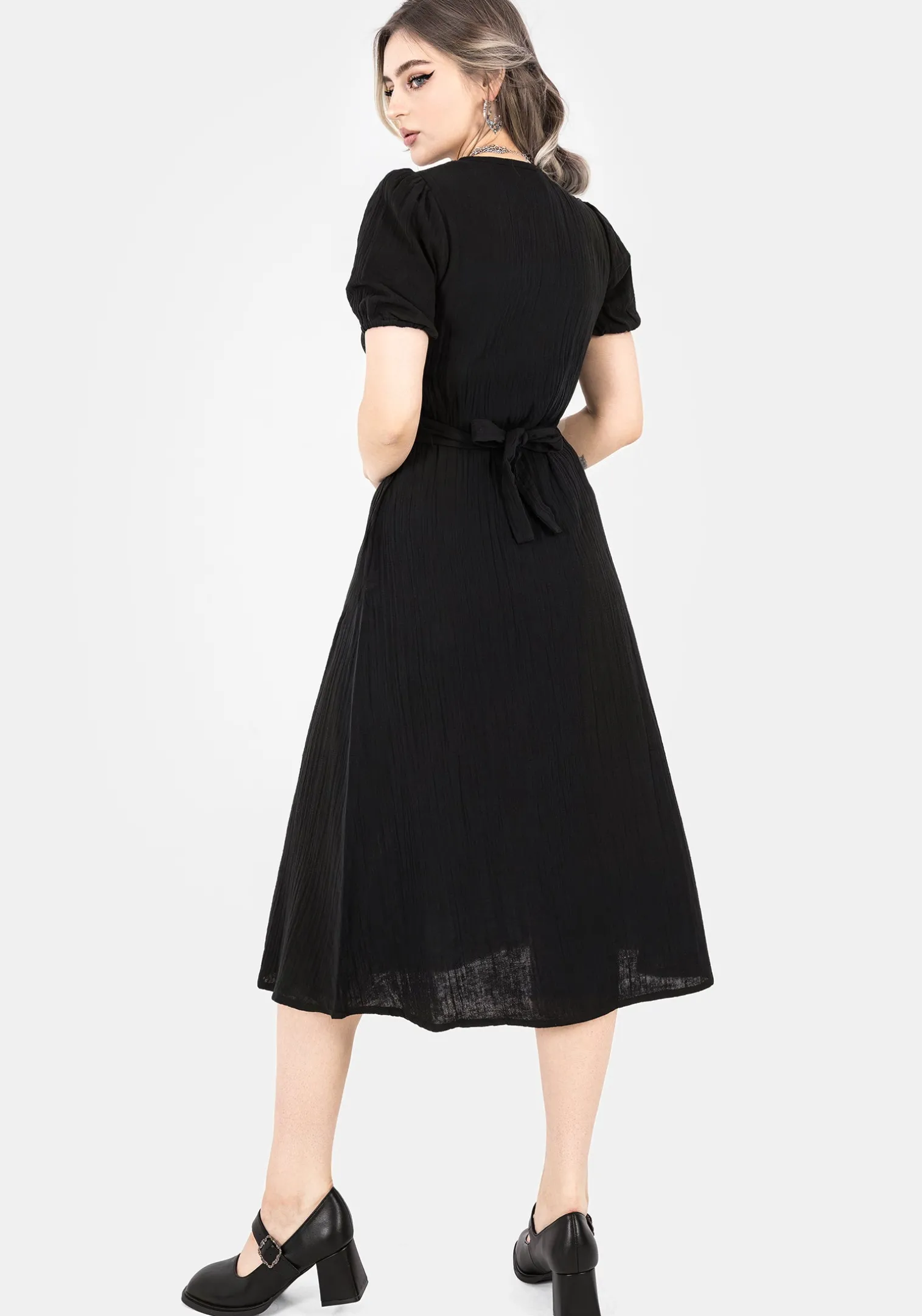Poultice Embroidered Cotton Midi Dress - Black