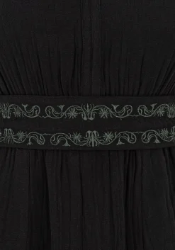 Poultice Embroidered Cotton Midi Dress - Black
