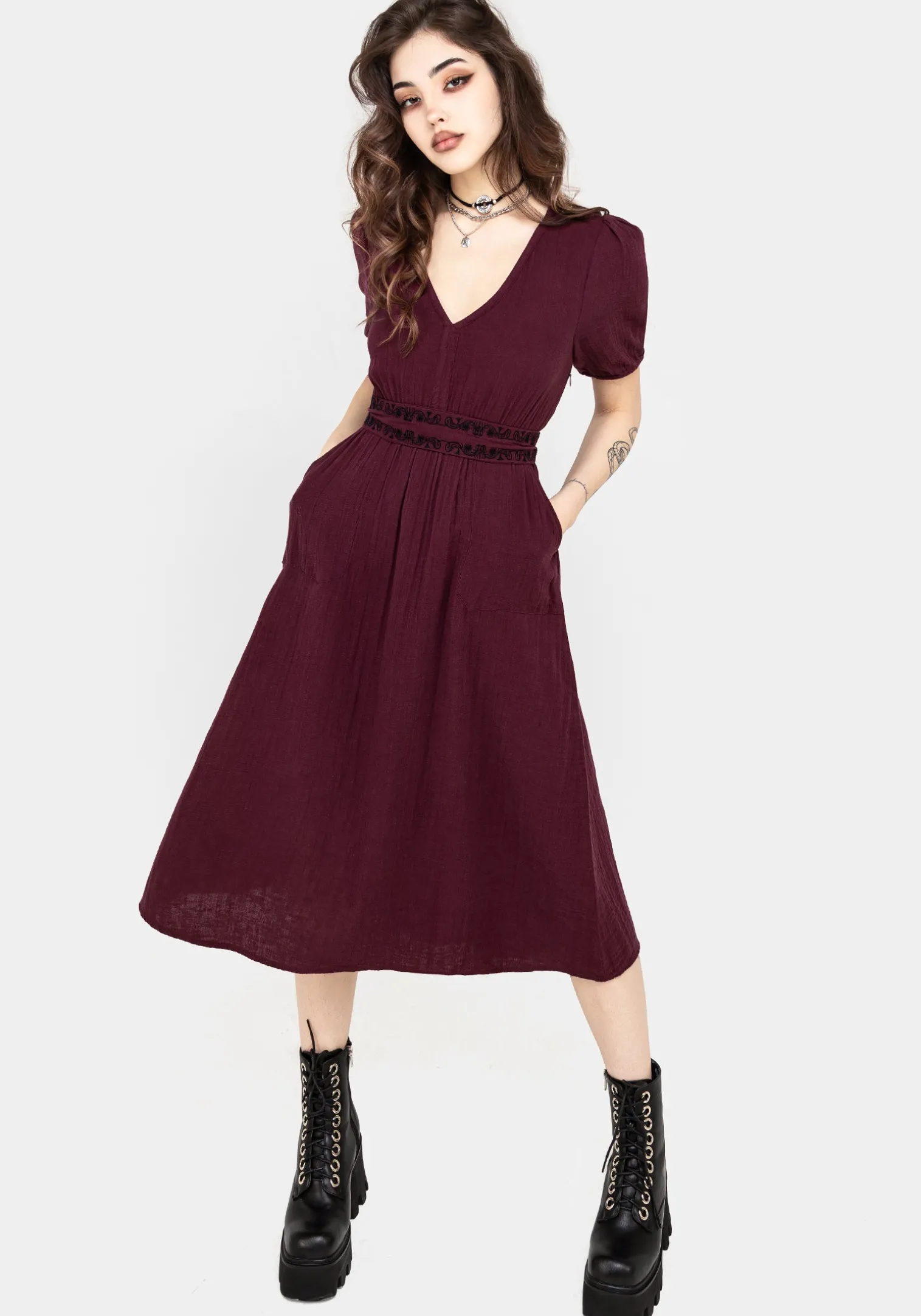 Poultice Embroidered Cotton Midi Dress