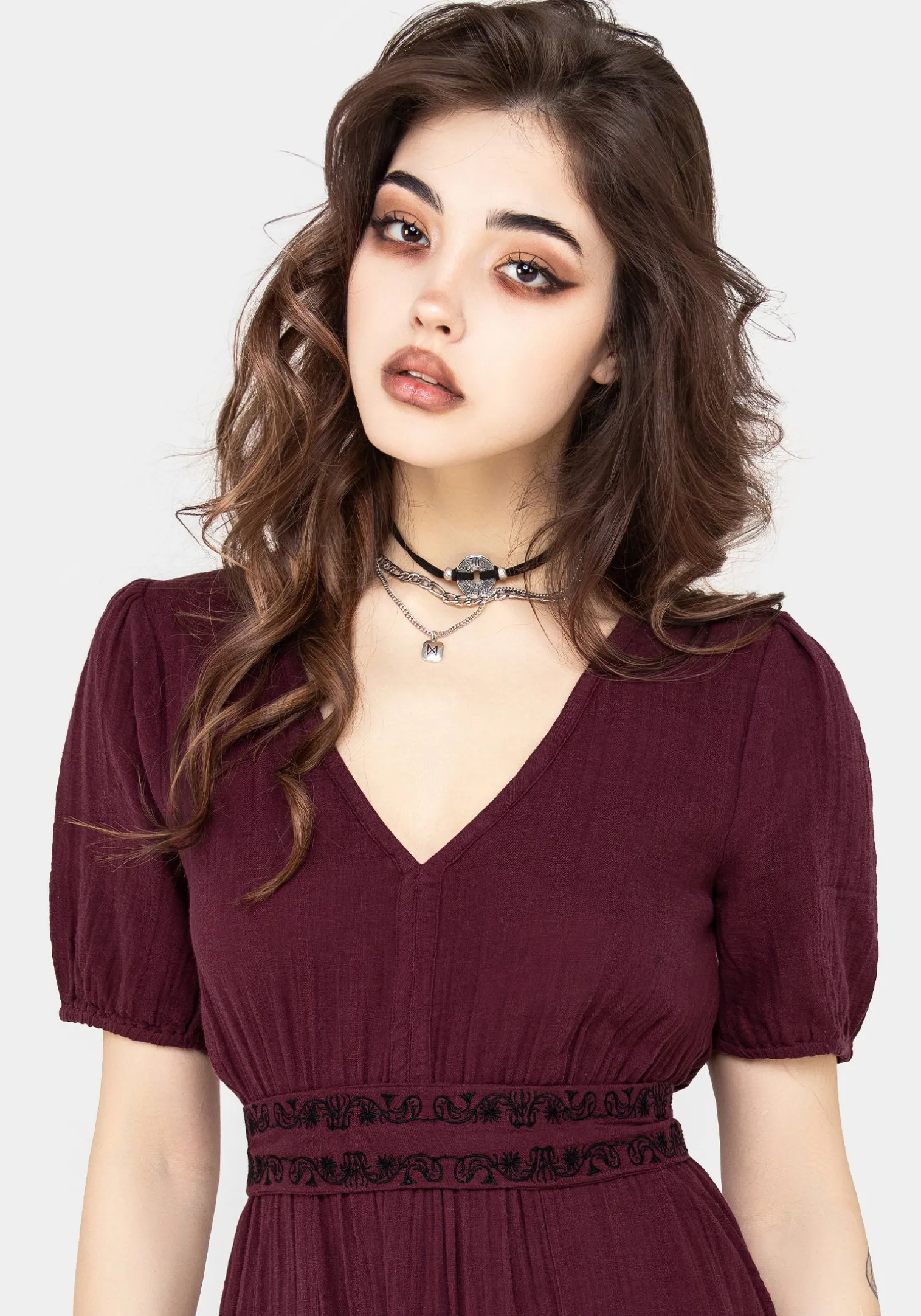 Poultice Embroidered Cotton Midi Dress