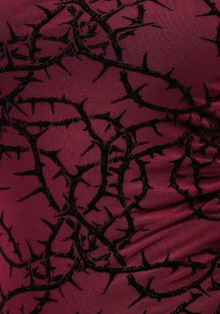 Prickle Thorn Print Mesh Cap Sleeve Top