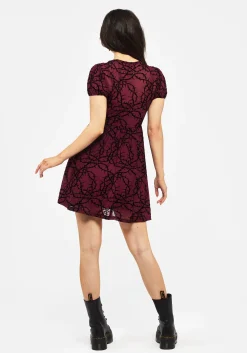 Prickle Thorn Print Mesh Puff Sleeve Mini Dress