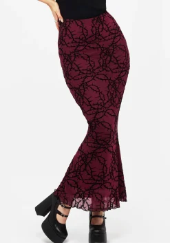 Prickle Thorn Print Mesh Mermaid Maxi Skirt