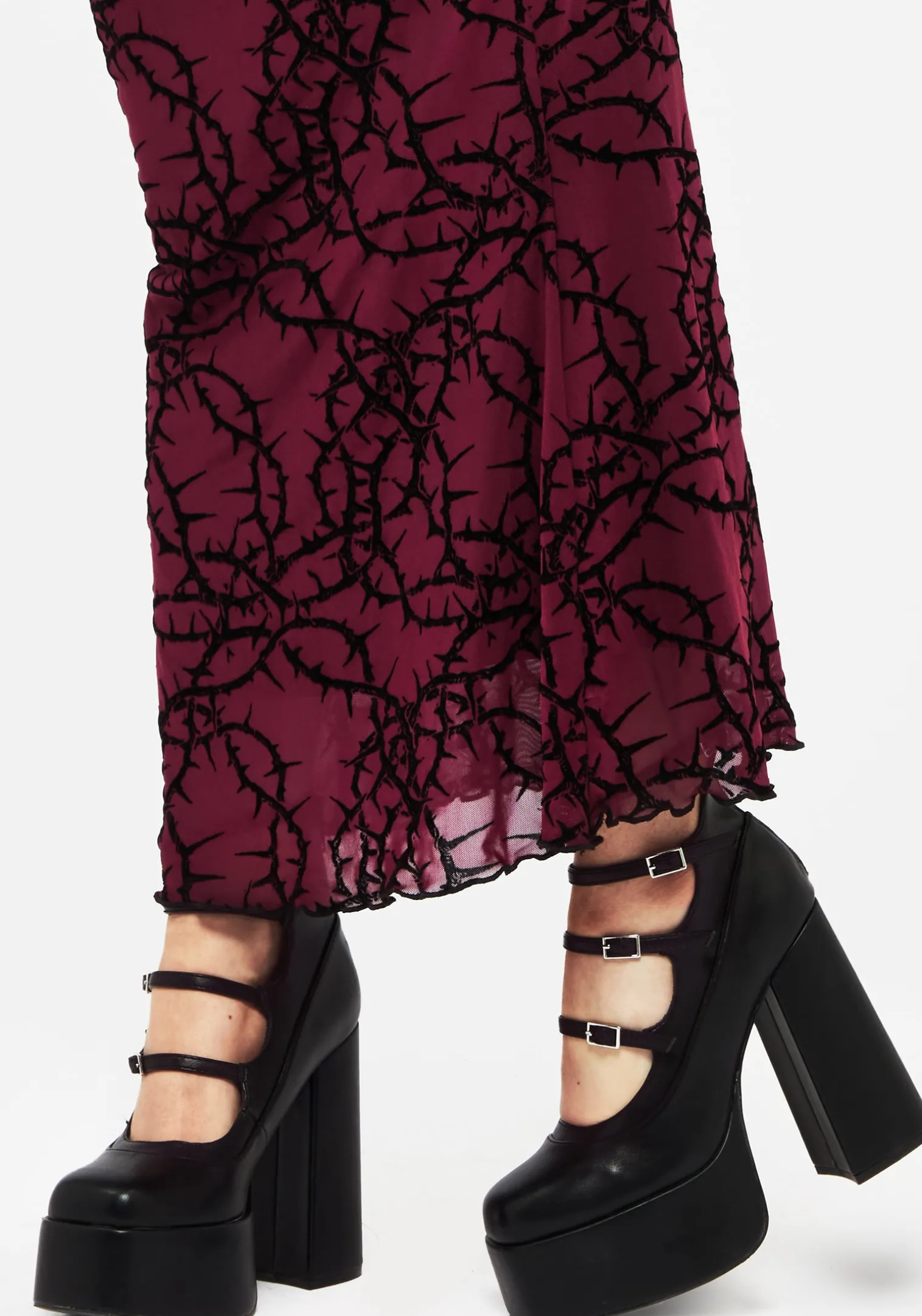 Prickle Thorn Print Mesh Mermaid Maxi Skirt
