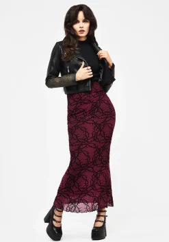 Prickle Thorn Print Mesh Mermaid Maxi Skirt