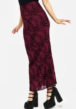 Prickle Thorn Print Mesh Mermaid Maxi Skirt