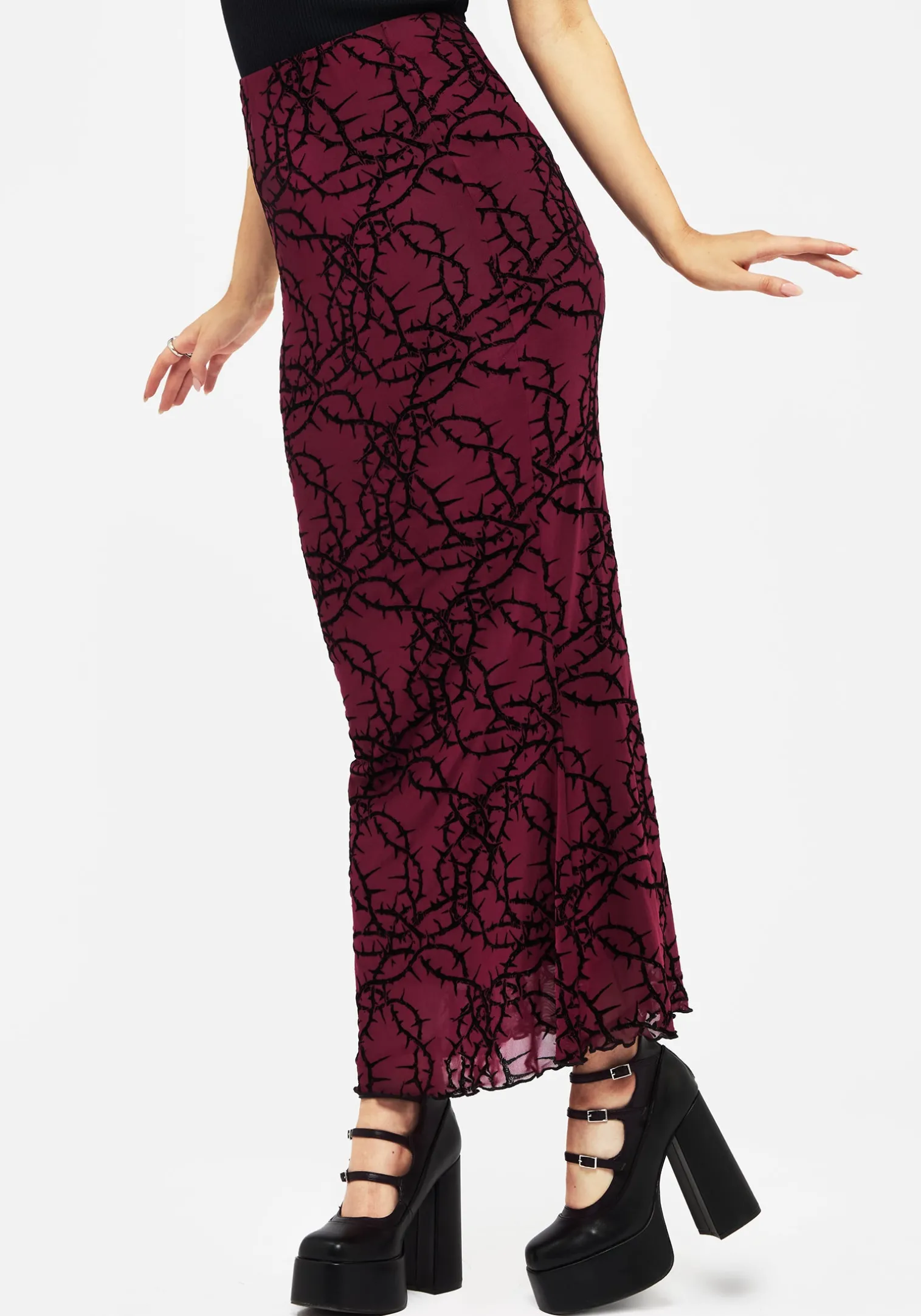 Prickle Thorn Print Mesh Mermaid Maxi Skirt