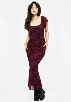Prickle Thorn Print Mesh Mermaid Maxi Skirt