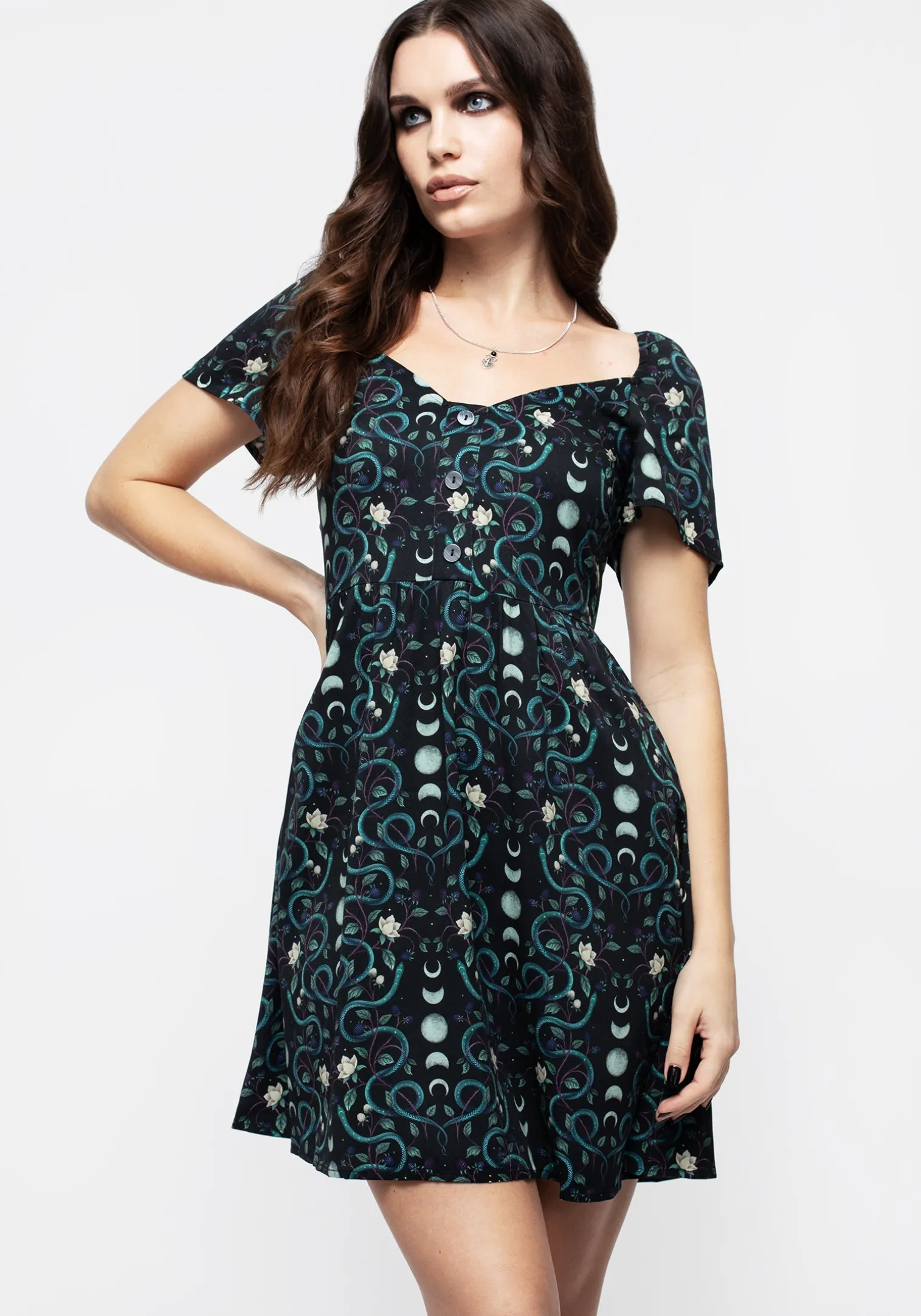 Pythia Print Button Front Mini Dress