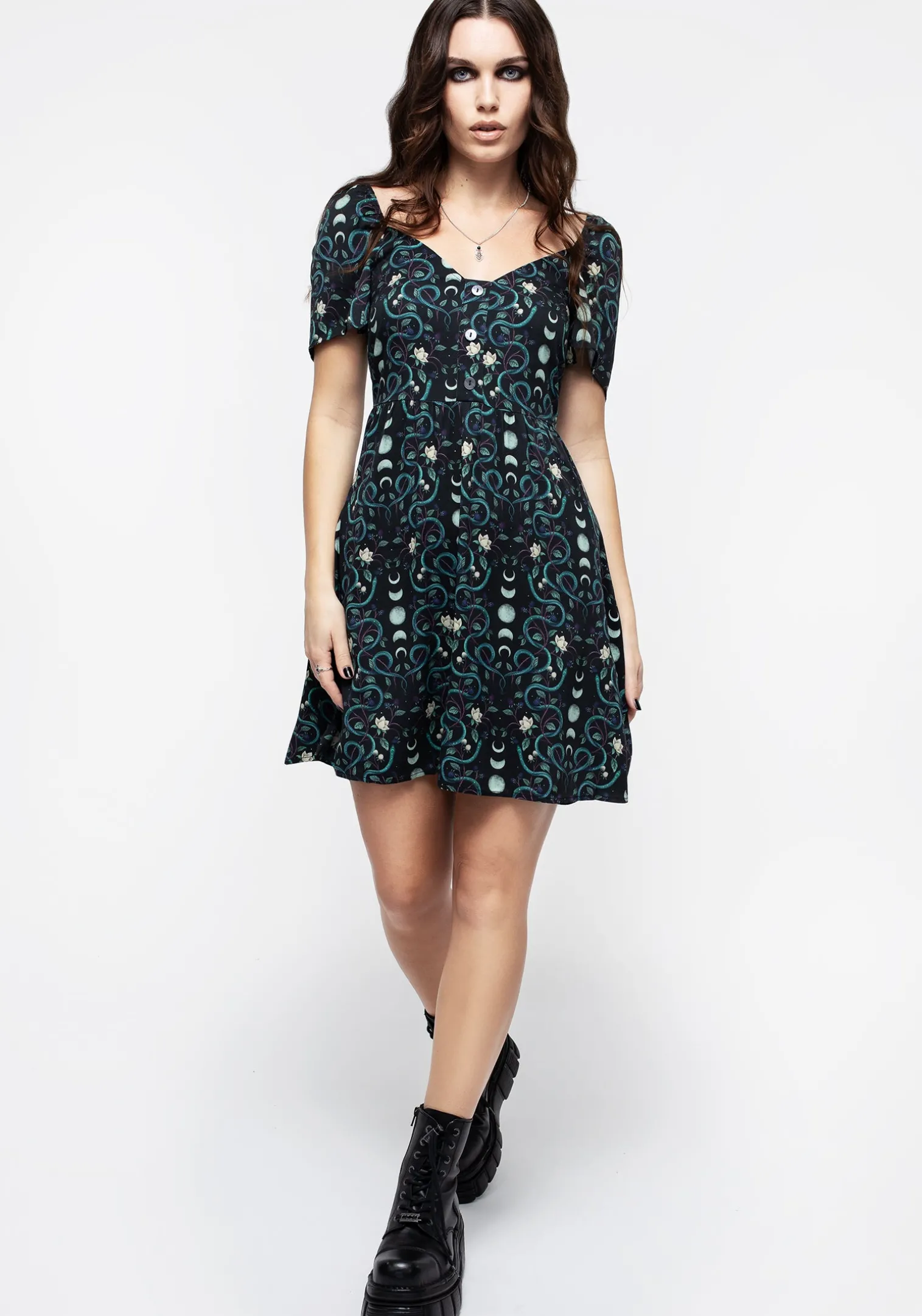 Pythia Print Button Front Mini Dress