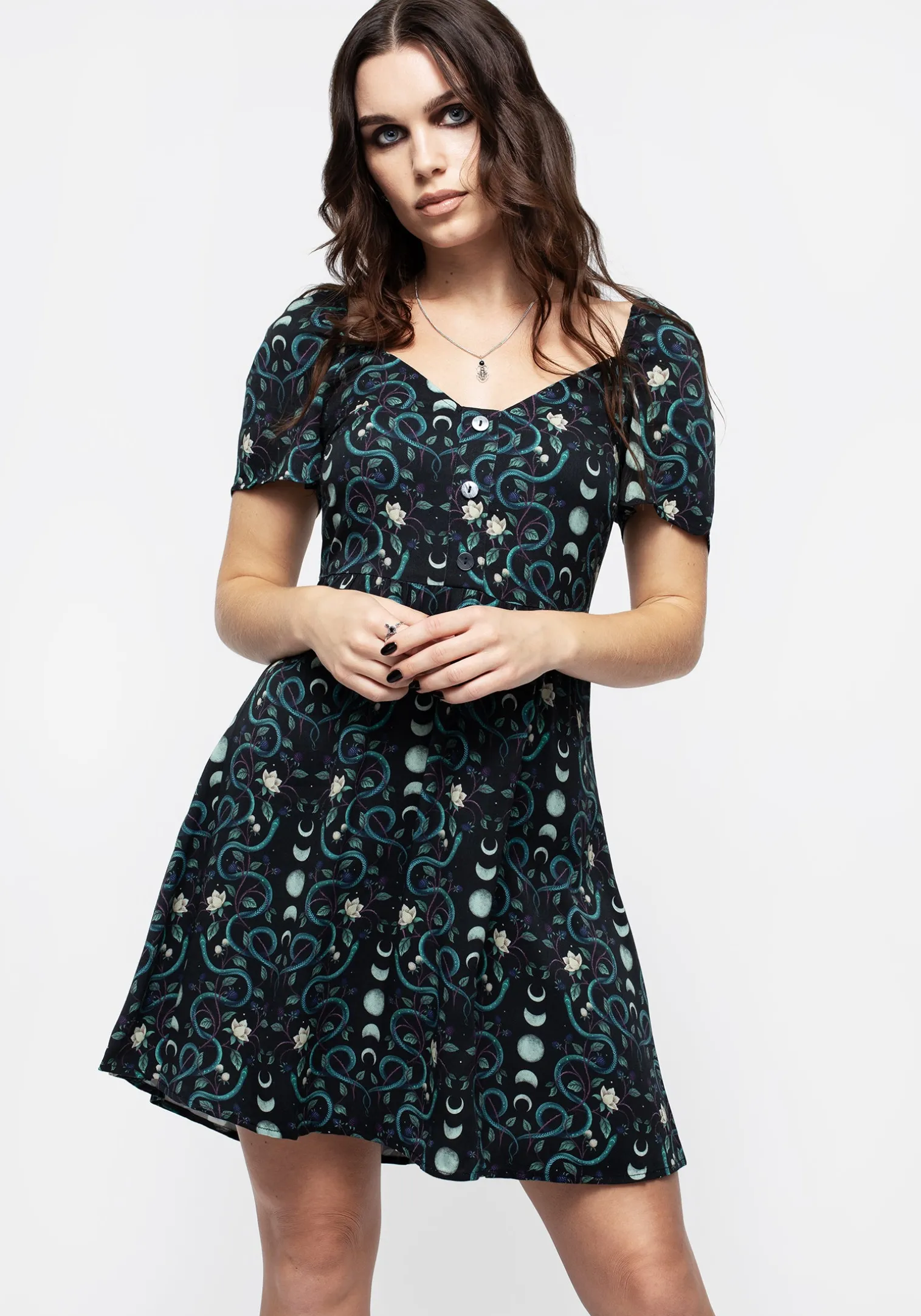 Pythia Print Button Front Mini Dress